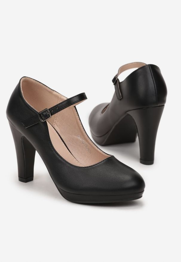 Renee - Czarne Czółenka na Słupku z Zapięciem Remsane. Kolor: czarny. Obcas: na słupku. Styl: elegancki