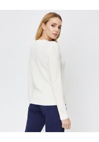FAY - Biały sweter z wełny dziewiczej. Kolor: biały. Materiał: wełna. Długość rękawa: długi rękaw. Długość: długie. Wzór: aplikacja. Sezon: zima, jesień #2
