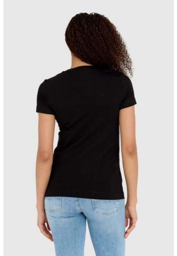 Guess - GUESS Czarny damski t-shirt bawełniany Mini Triangle Tee, Rozmiar XL. Kolor: czarny. Materiał: bawełna