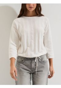 Sinsay - Bawełniany sweter z cyrkoniami i wiązaniem - kremowy. Kolor: kremowy. Materiał: bawełna #1