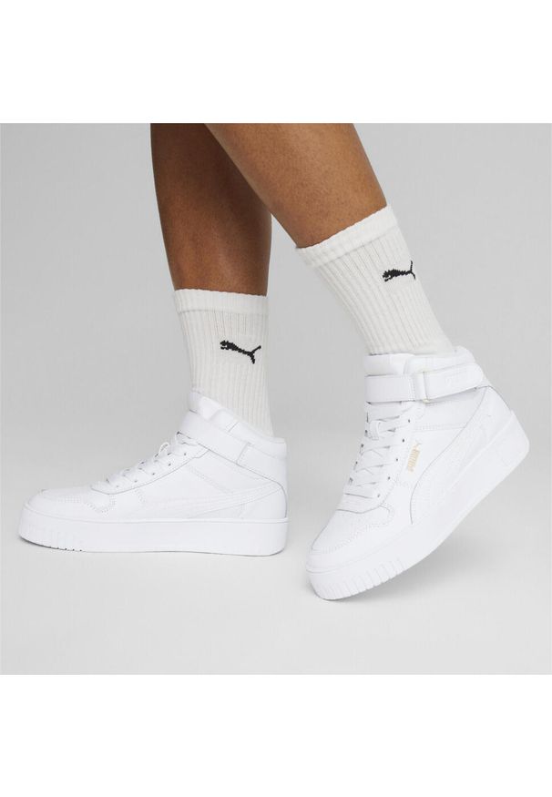 Puma - Damskie sneakersy Carina Street Mid PUMA White Gold. Kolor: biały, wielokolorowy, żółty. Materiał: syntetyk, skóra, materiał. Sezon: lato