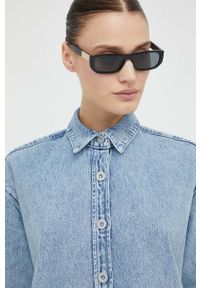 Mustang sukienka jeansowa kolor niebieski mini oversize. Kolor: niebieski. Materiał: jeans. Długość rękawa: krótki rękaw. Typ sukienki: oversize. Długość: mini #3