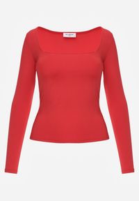 Renee - Czerwona Bluzka z Elastycznego Materiału o Kwadratowym Dekolcie z Wiskozą Nemosa. Typ kołnierza: dekolt kwadratowy. Kolor: czerwony. Materiał: materiał, wiskoza. Długość rękawa: długi rękaw. Długość: długie #3