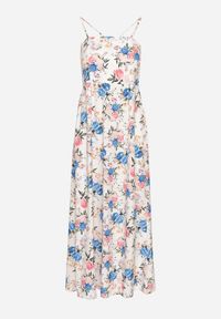 Born2be - Niebieska Sukienka z Wiskozą o Rozkloszowanym Kroju w Kwiaty Nalorene. Okazja: na co dzień. Typ kołnierza: dekolt kwadratowy. Kolor: niebieski. Materiał: wiskoza. Długość rękawa: na ramiączkach. Wzór: kwiaty. Typ sukienki: rozkloszowane. Styl: casual, elegancki #4