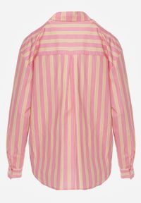 Renee - Różowa Koszula z Bawełny Oversize w Pionowe Paski Telaria. Kolor: różowy. Materiał: bawełna. Wzór: paski #6
