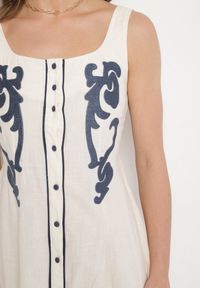 Born2be - Beżowa Sukienka z Bawełny Ozdobiona Haftami i Guzikami Milarietta. Okazja: na co dzień. Kolor: beżowy. Materiał: bawełna. Wzór: haft, aplikacja. Sezon: wiosna, lato. Typ sukienki: proste. Styl: klasyczny, casual, elegancki #5