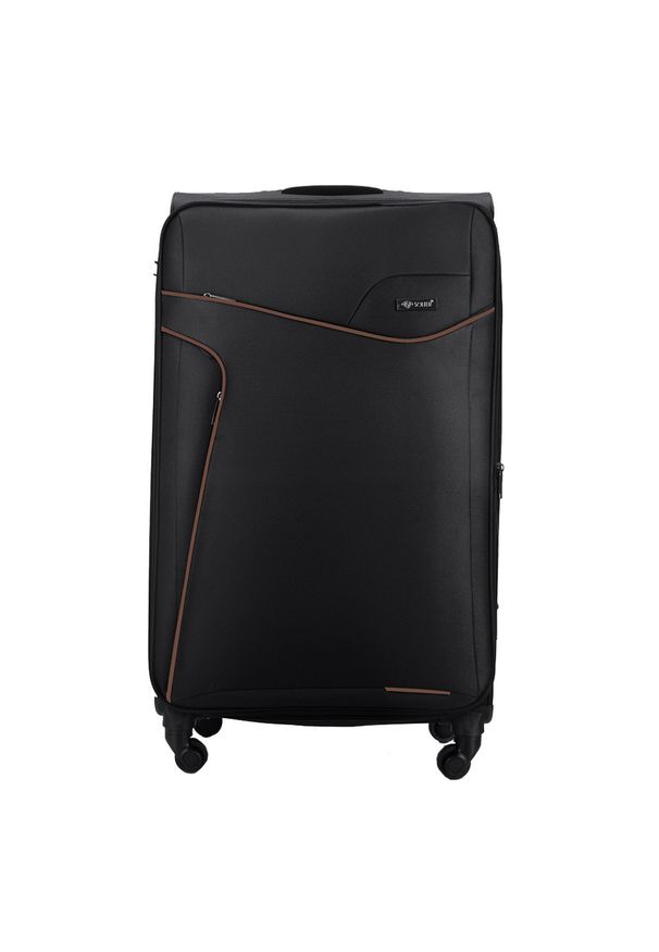 Średnia walizka miękka M Solier STL1651 czarno-brązowa. Kolor: brązowy, wielokolorowy, czarny. Materiał: materiał