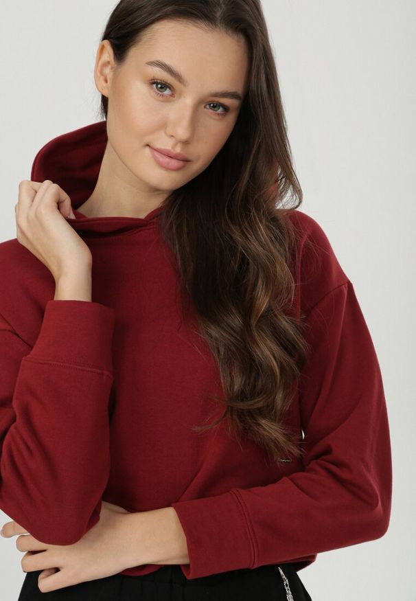 Born2be - Bordowa Bluza Shinyfrost. Okazja: na co dzień. Kolor: czerwony. Materiał: bawełna, dzianina, materiał. Długość: krótkie. Styl: casual