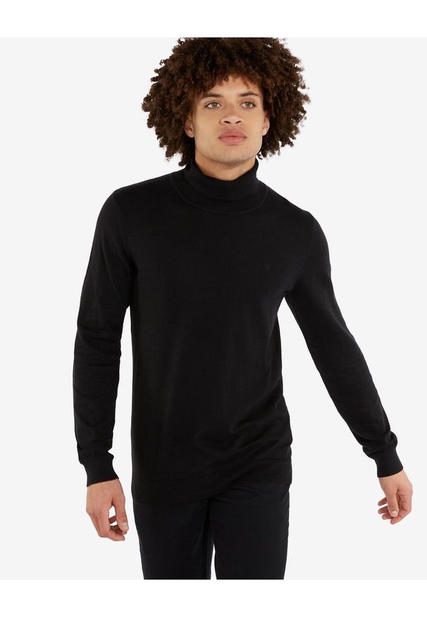 Wrangler - MĘSKI SWETER GOLF WRANGLER ROLL NECK KNIT BLACK CZARNY W8A22P100. Typ kołnierza: golf. Kolor: czarny