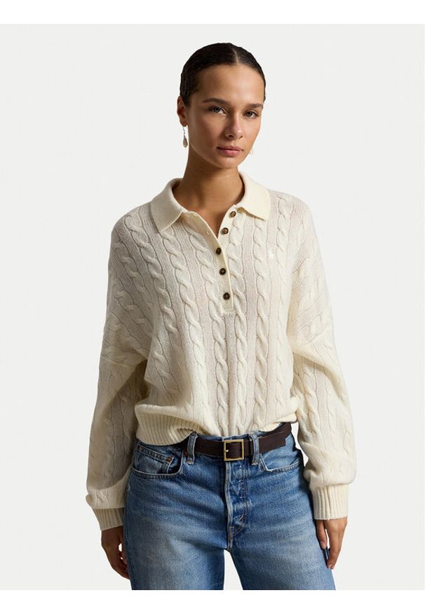 Polo Ralph Lauren Sweter 211B17767007 Biały Regular Fit. Typ kołnierza: polo. Kolor: biały. Materiał: wełna
