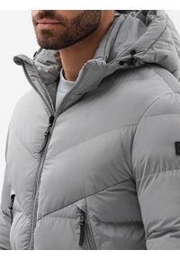 Ombre Clothing - Kurtka męska zimowa C519 - szara - XXL. Kolor: szary. Materiał: puch, poliester. Wzór: jednolity, geometria. Sezon: zima. Styl: klasyczny #2