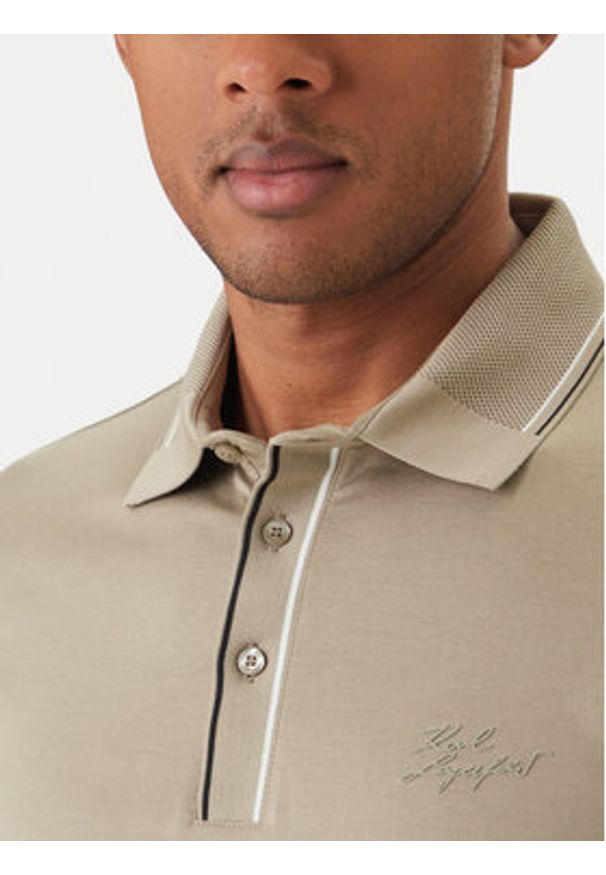 Karl Lagerfeld - KARL LAGERFELD Polo 745002 562200 Khaki Regular Fit. Typ kołnierza: polo. Kolor: brązowy. Materiał: bawełna