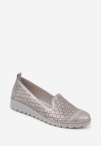 Born2be - Szare Półbuty na Koturnie ze Skórzaną Wkładką i Ażurową Cholewką Arivos. Okazja: na co dzień. Kolor: szary. Materiał: skóra. Szerokość cholewki: normalna. Wzór: ażurowy. Obcas: na koturnie. Styl: casual, elegancki #8