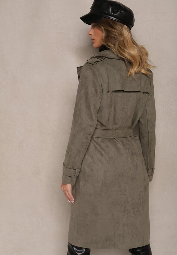 Renee - Zielony Płaszcz Usinlenne. Okazja: na co dzień. Kolor: zielony. Długość rękawa: długi rękaw. Długość: długie. Styl: casual