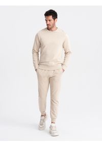 Ombre Clothing - Komplet męski dresowy bluza + spodnie joggery – popielaty V1 Z79 - XXL. Kolor: szary. Materiał: dresówka. Wzór: aplikacja