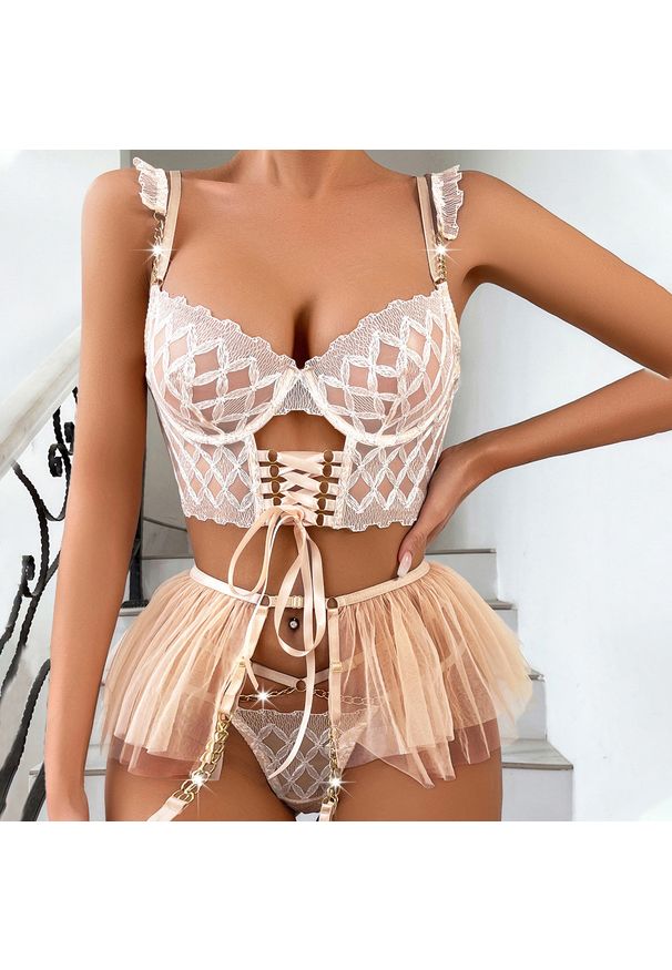 Intica - Komplet bielizny koronkowej z wiązaniem Elizebeth. Materiał: koronka