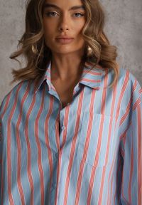 Renee - Niebieska Koszula z Bawełny Oversize w Pionowe Paski Telaria. Kolor: niebieski. Materiał: bawełna. Wzór: paski #6