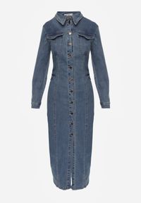 Renee - Niebieska Taliowana Sukienka Jeansowa o Koszulowym Fasonie Nezavia. Kolor: niebieski. Materiał: jeans. Typ sukienki: koszulowe. Styl: elegancki. Długość: midi #6