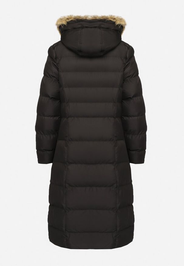 Born2be - Czarna Kurtka Pikowana Mocno Ocieplana z Kapturem z Futerkiem Gelirra. Okazja: na co dzień. Typ kołnierza: kaptur. Kolor: czarny. Materiał: futro. Długość rękawa: długi rękaw. Długość: długie. Styl: casual, elegancki