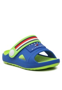 TOMMY HILFIGER - Klapki Tommy Hilfiger Stripes Comfy Sandal T3X2-32914-0083 M Roual/Lime Green A353. Kolor: niebieski #1