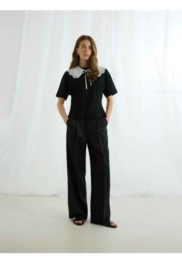 Reserved - Lniane spodnie - czarny. Kolor: czarny. Materiał: len