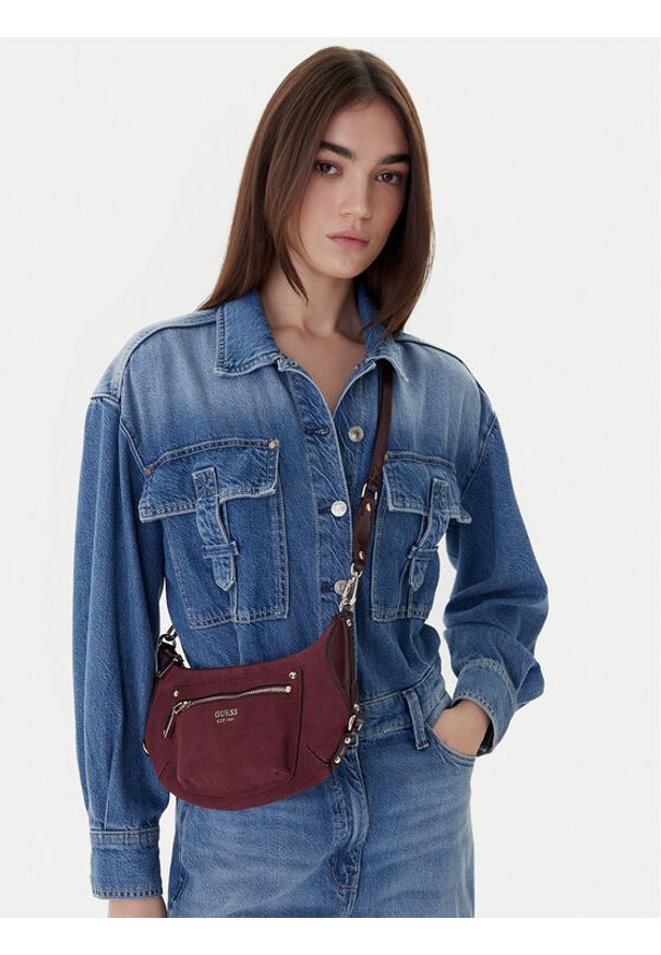 Guess Torebka Marsha Mini HWSG95 01720 Bordowy. Kolor: czerwony. Materiał: skórzane, zamszowe