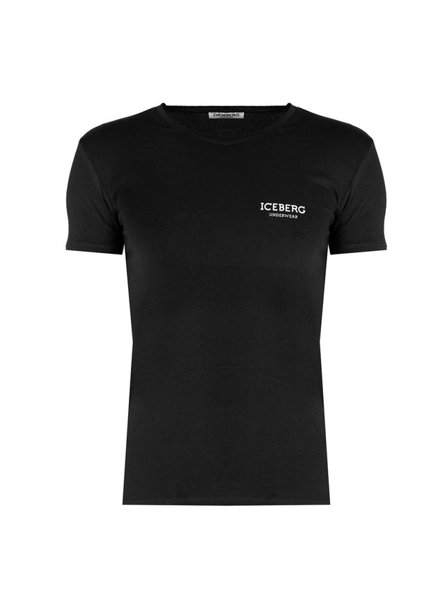 Iceberg T-shirt | ICE1UTS02 | Mężczyzna | Czarny. Typ kołnierza: dekolt w kształcie V. Kolor: czarny. Materiał: bawełna, elastan. Wzór: nadruk
