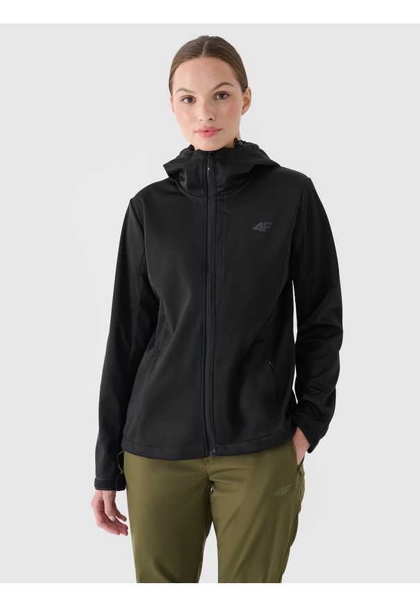 4f - 4F Kurtka softshell wiatroodporna membrana 8000 damska - czarna XS. Typ kołnierza: kaptur. Kolor: czarny. Materiał: softshell. Technologia: Windstopper. Sport: wspinaczka