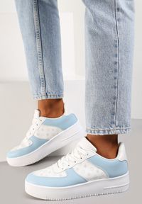 Renee - Niebiesko-Białe Sneakersy Ampione. Wysokość cholewki: przed kostkę. Kolor: niebieski. Materiał: jeans, dresówka, materiał. Szerokość cholewki: normalna. Wzór: nadruk, aplikacja #1