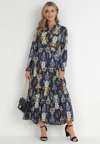 Born2be - Granatowa Sukienka Koszulowa Rozkloszowana Delirime. Okazja: na co dzień. Kolor: niebieski. Typ sukienki: koszulowe. Styl: casual, elegancki #2