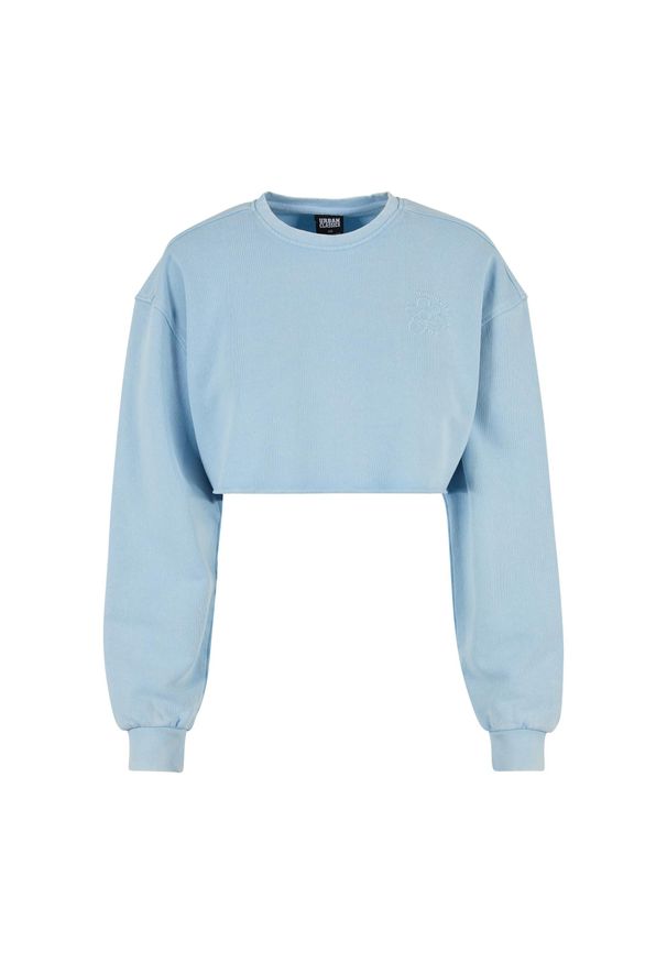 Bluza crop haftowane z kwiatami duże rozmiary dla kobiet Urban Classics. Kolor: niebieski. Długość: krótkie. Wzór: kwiaty, haft