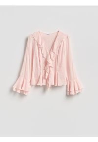 Reserved - Koszula z falbanami - pastelowy róż. Kolor: różowy. Materiał: wiskoza, bawełna #1