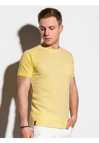 Ombre Clothing - T-shirt męski bez nadruku S1182 - żółty - XXL. Kolor: żółty. Materiał: bawełna, tkanina, poliester. Styl: klasyczny