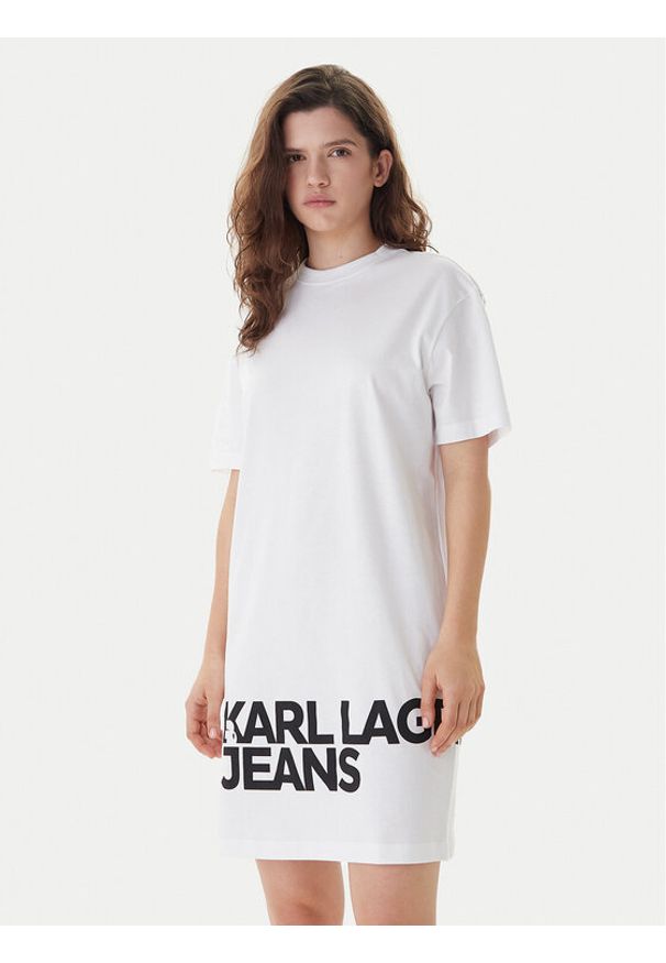 Karl Lagerfeld Jeans Sukienka codzienna B1W13054 Biały Regular Fit. Okazja: na co dzień. Kolor: biały. Materiał: bawełna. Typ sukienki: proste. Styl: casual
