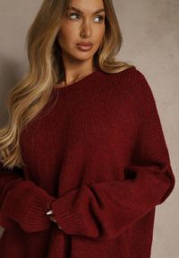 Renee - Bordowy Sweter Oversize z Wełną i Wiskozą Fedolina. Okazja: na co dzień. Kolor: czerwony. Materiał: wełna, wiskoza. Styl: casual #5