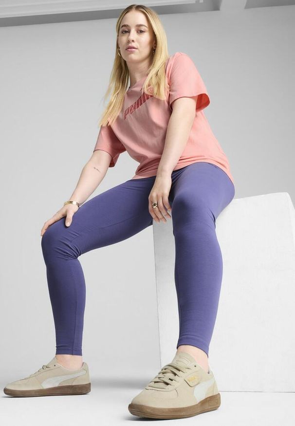 Puma - Damskie legginsy HER z wysokim stanem PUMA Blue Crystal. Stan: podwyższony. Kolor: niebieski. Wzór: haft