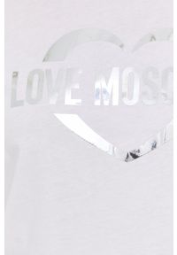 Love Moschino t-shirt bawełniany kolor biały. Okazja: na co dzień. Kolor: biały. Materiał: bawełna. Wzór: nadruk. Styl: casual