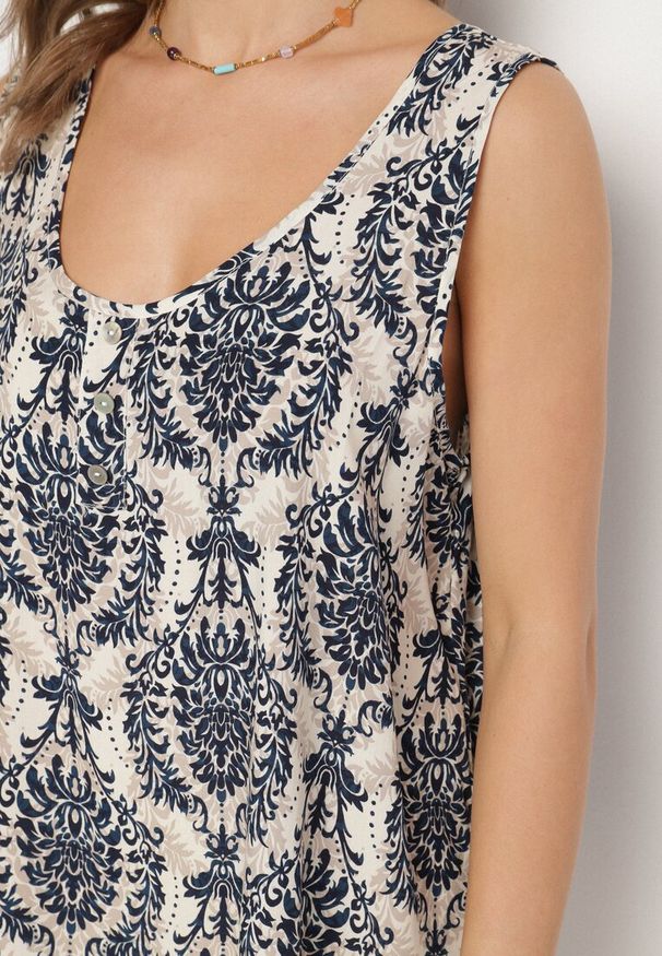 Born2be - Niebieska Bluzka z Bawełny ze Wzorem Boho Napolea. Kolor: niebieski. Materiał: bawełna. Styl: boho