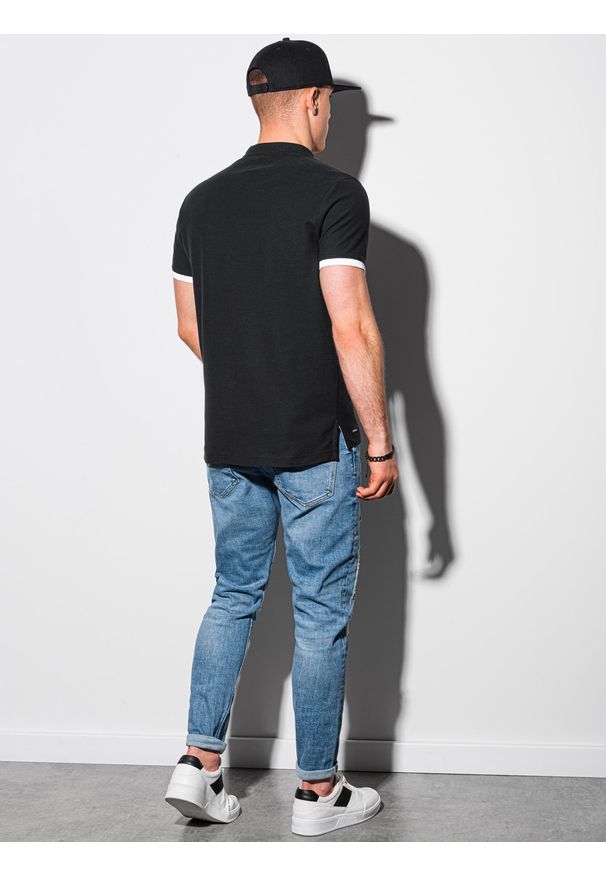 Ombre Clothing - Koszulka męska polo bawełniana S1381 - czarna - XXL. Typ kołnierza: polo. Kolor: czarny. Materiał: bawełna