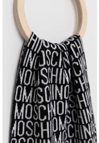 MOSCHINO - Moschino Szalik wełniany kolor czarny wzorzysty. Kolor: czarny. Materiał: wełna
