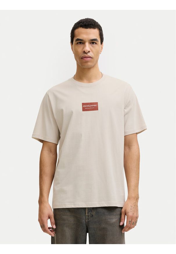 Jack & Jones T-Shirt Frank 12288092 Beżowy Relaxed Fit. Kolor: beżowy. Materiał: bawełna