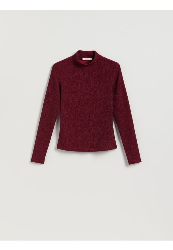 Reserved - Błyszczący golf - bordowy. Typ kołnierza: golf. Kolor: czerwony. Materiał: dzianina