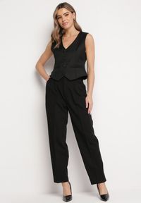 Born2be - Czarne Spodnie w Garniturowym Stylu z Ozdobnym Paskiem Arilez. Kolor: czarny. Styl: elegancki