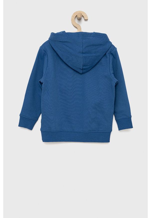 Tom Tailor bluza bawełniana dziecięca z kapturem z nadrukiem. Okazja: na co dzień. Typ kołnierza: kaptur. Kolor: niebieski. Materiał: bawełna. Wzór: nadruk. Styl: casual