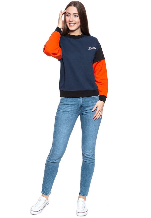 Wrangler - BLUZA WRANGLER HIGH RIB RETRO SWEAT NAVY W6N0HY114 112130780. Styl: retro