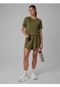 4f - 4F Crop top treningowy slim szybkoschnący damski - oliwkowy S. Kolor: oliwkowy, brązowy, wielokolorowy. Sport: fitness #2
