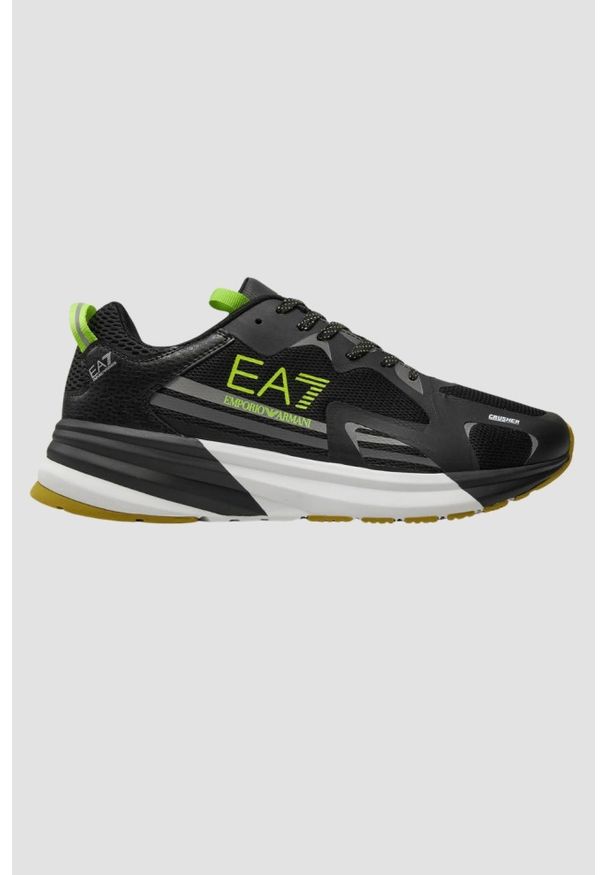 EA7 Emporio Armani - EA7 Czarne sneakersy z zielonym logo, Rozmiar 44. Kolor: czarny