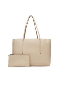 Calvin Klein Torebka Foil Logo Tote W/Pouch LV04F3274G Beżowy. Kolor: beżowy. Materiał: skórzane