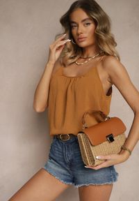 Renee - Brązowy Basicowy Top z Bawełną Thireldi. Kolor: brązowy. Materiał: bawełna. Sezon: lato