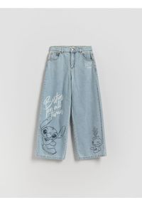 Reserved - Jeansy wide leg Lilo i Stitch - niebieski. Kolor: niebieski #1